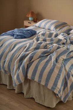 Ellos Home Påslakanset Candice Block Stripe i tvättat lin, 2 delar