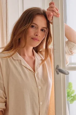 Ellos Home Pyjamasskjorta Long Sleeve Shirt Elly i återvunnet halvlinne