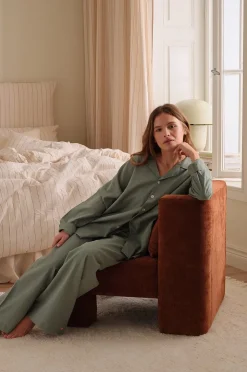 Ellos Home Pyjamasskjorta Long Sleeve Shirt Elly i återvunnet halvlinne