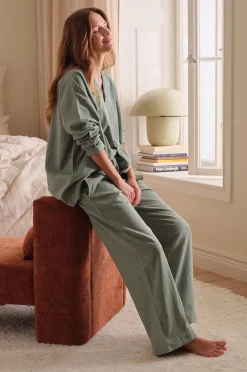 Ellos Home Pyjamasskjorta Long Sleeve Shirt Elly i återvunnet halvlinne
