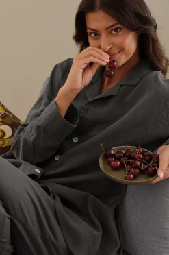 Ellos Home Pyjamasskjorta Long Sleeve Shirt Elly i återvunnet halvlinne