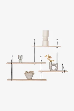 House Nordic Hylla Harlem. 4 hyllplan av trä i naturfärg med svart ram