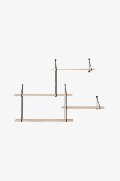 House Nordic Hylla Harlem. 4 hyllplan av trä i naturfärg med svart ram