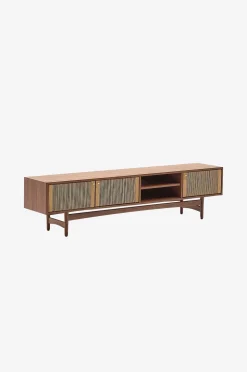 Kave Home Elan Tv skåp 3 dörrar fanér och massiv valnöt och sladd 200 x 50 cm Fsc 100% Fsc