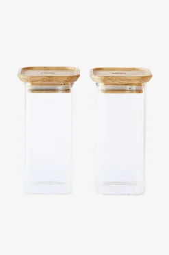 Pebbly Set med 2 fyrkantiga glaslådor S med bambulock - 320 ml