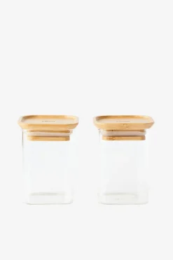 Pebbly Set med 2 fyrkantiga glaslådor Xs med bambulock - 240 ml